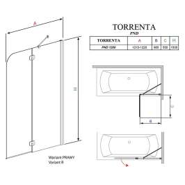 Шторка на ванну Radaway Torrenta PND 120 R прозрачное стекло